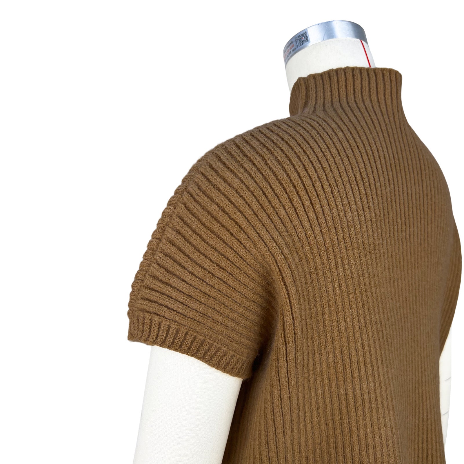 Women's Solid Color Knit Ribbed High-Neck Short Sleeve Top Sweater 21