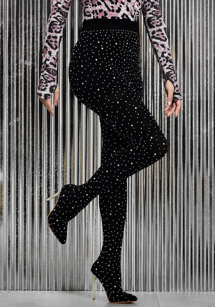 Women Rhinestone High Heel Pointed Trouser Boots