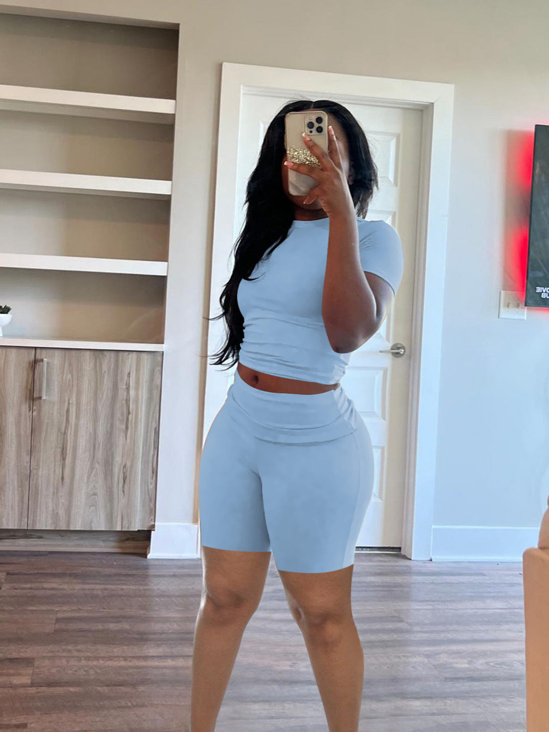 Short-Sleeve Round Neck Shorts Set Casual Summer Outfit 8