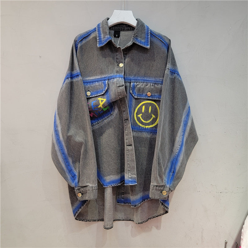 Spring Fashion Print Loose Denim Shirt 5