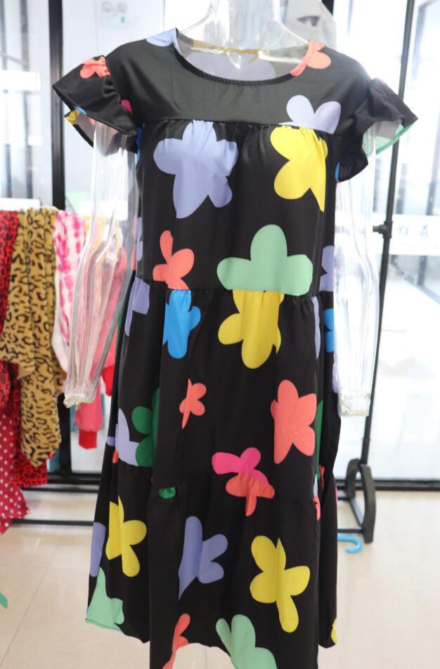 Plus Size Women Summer Dress Round Neck Pink Maple Leaf Casual Beach Dress 42