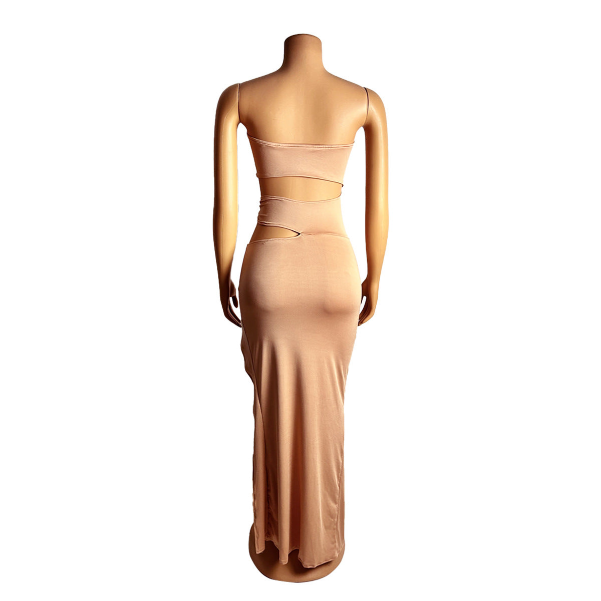 Women Sexy Cutout Metallic Patchwork Slit Bodycon Maxi Dress 17