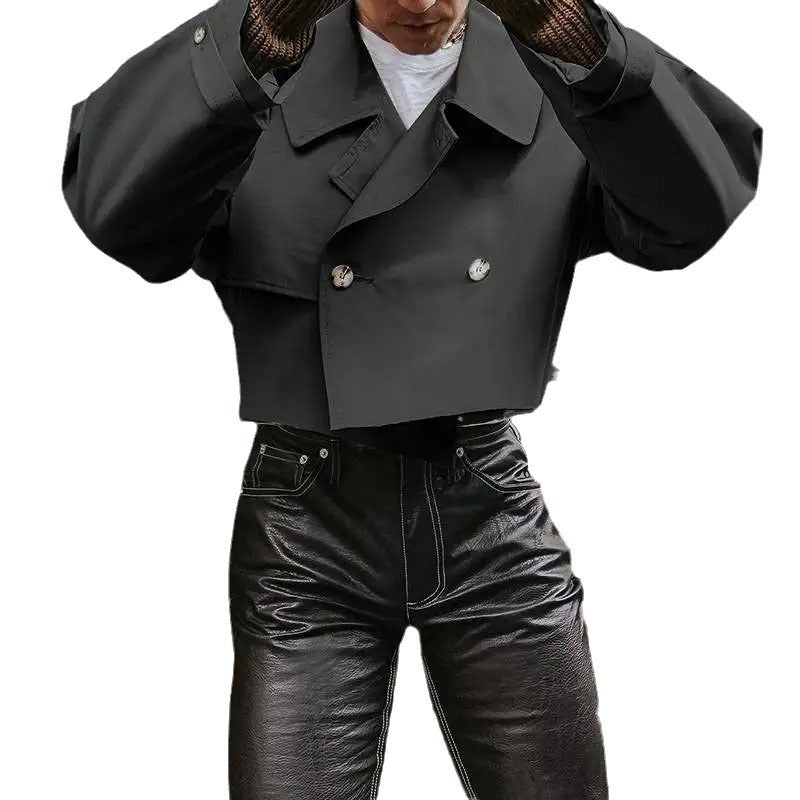 Fashionable Loose Jacket Belt For Men In Autumn Turndown Collar Cargo Short Windbreaker Jacket 6