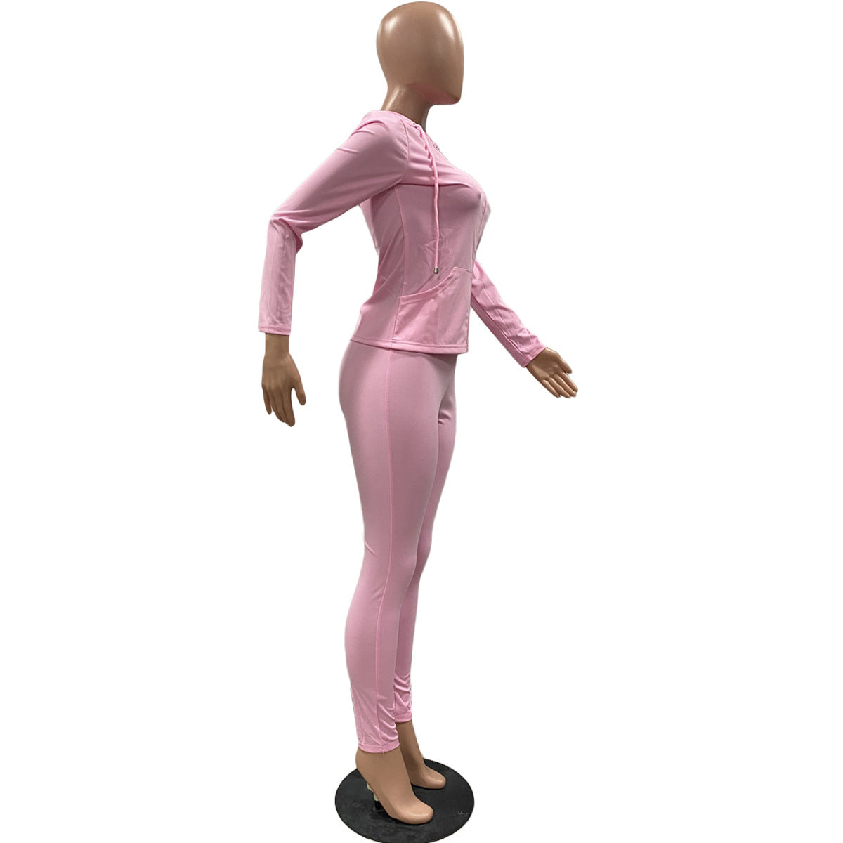 Women Summer Sports Hooded Full Sleeves Solid Pockets Regular Two Piece Pants Set 60