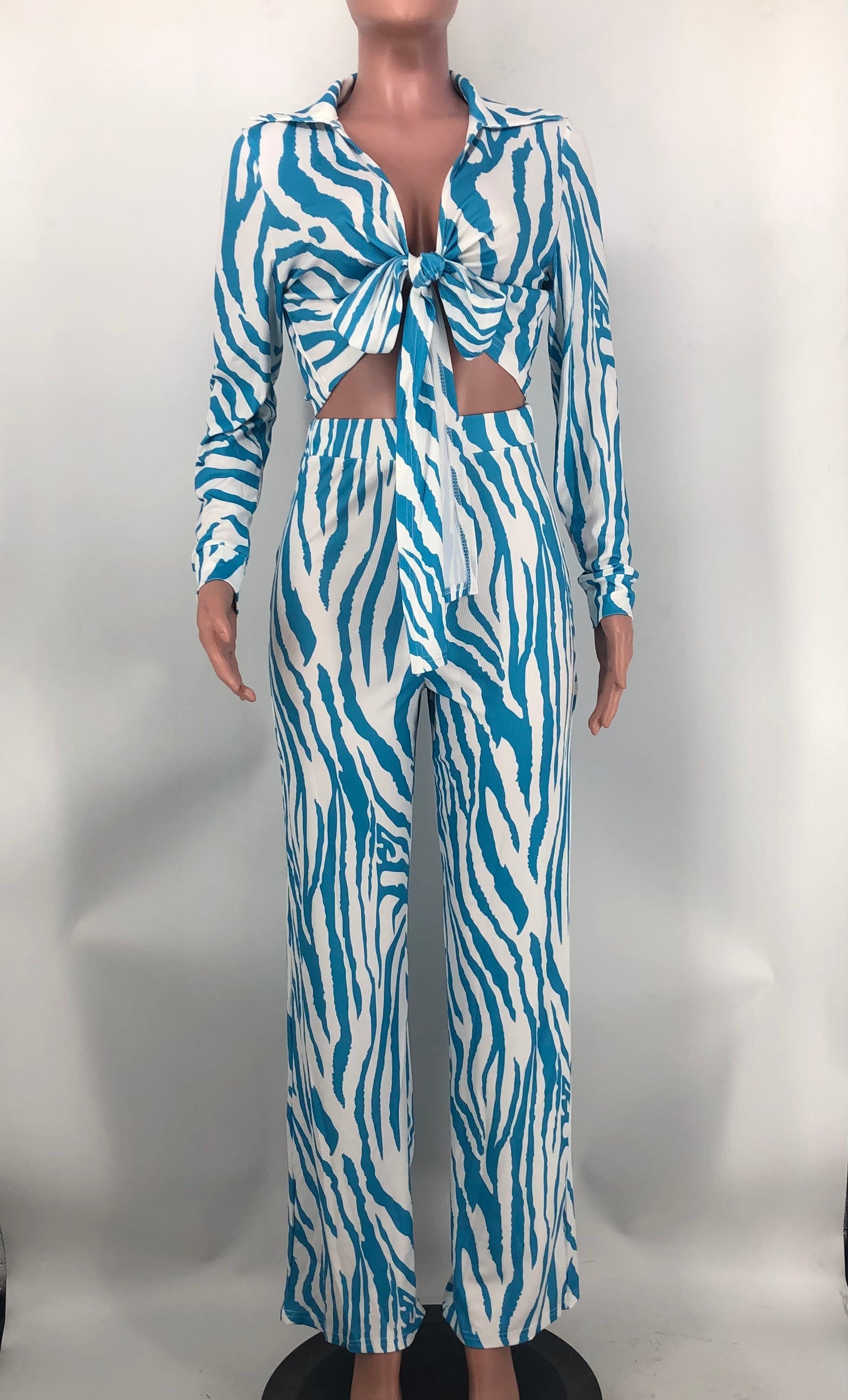 Spring Fall Pant Set Ribbed Print Crop Set 12