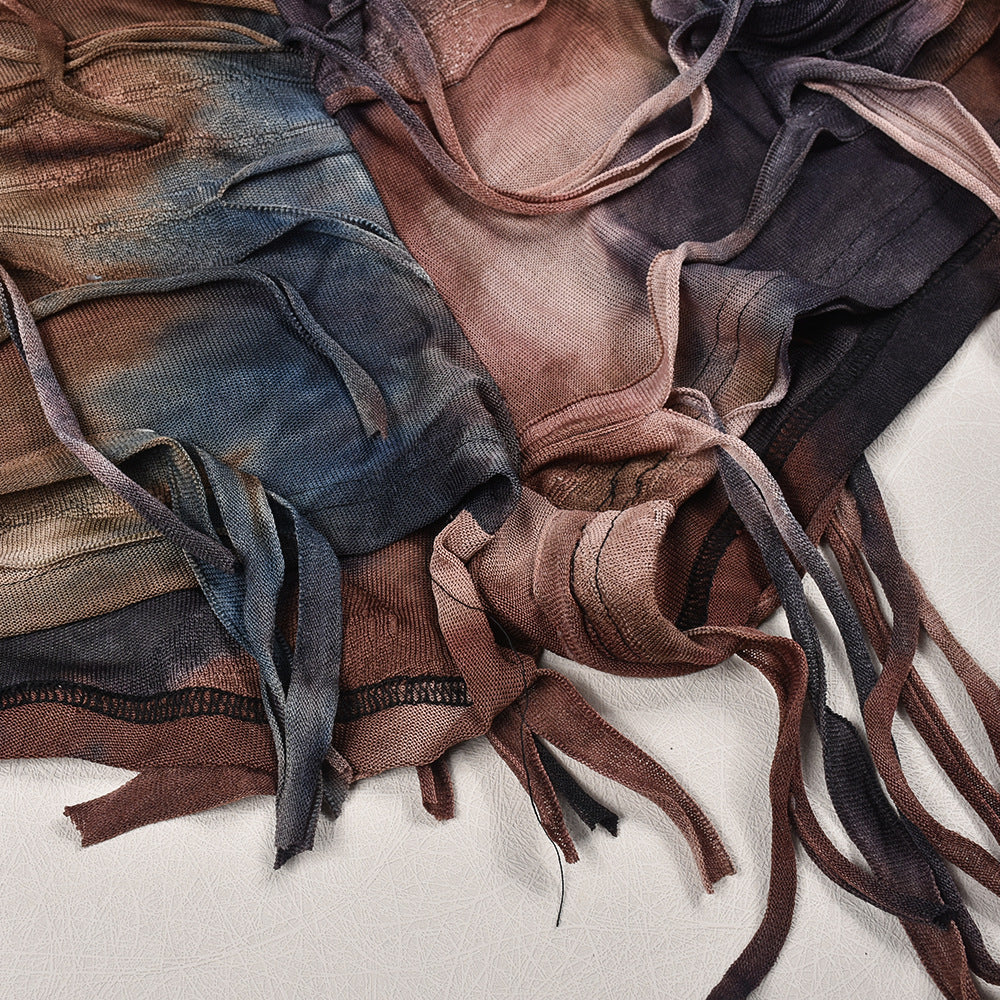 Fringed Ripped Long Sleeve Round Neck Top Sexy Shorts Set 16