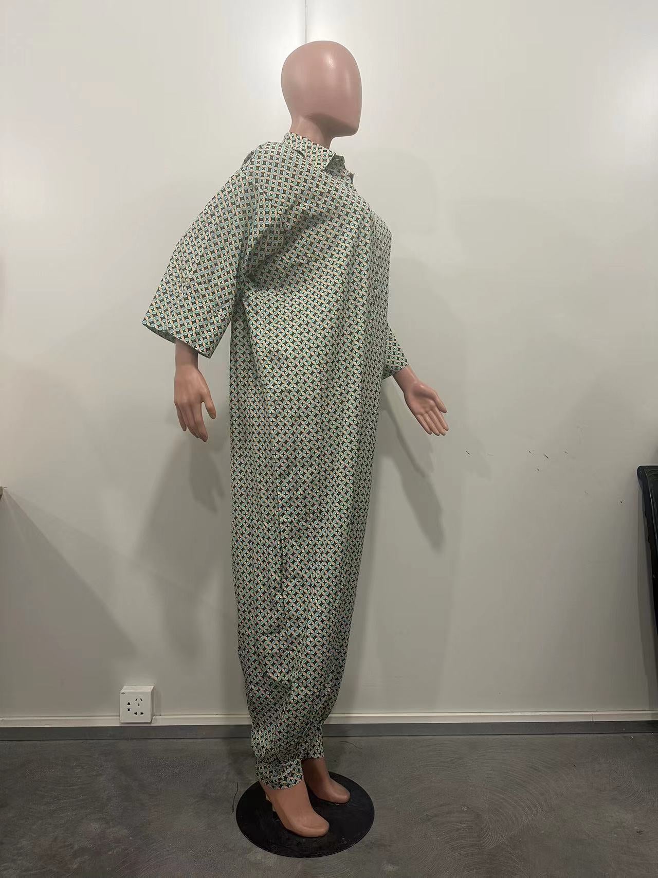 Fashionable Digital Printed Three-Quarter Sleeve  Loose Jumpsuit 10