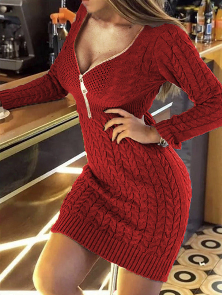 Autumn and winter knitting shirt half-zip v-neck Slim Fit sweater dress 14