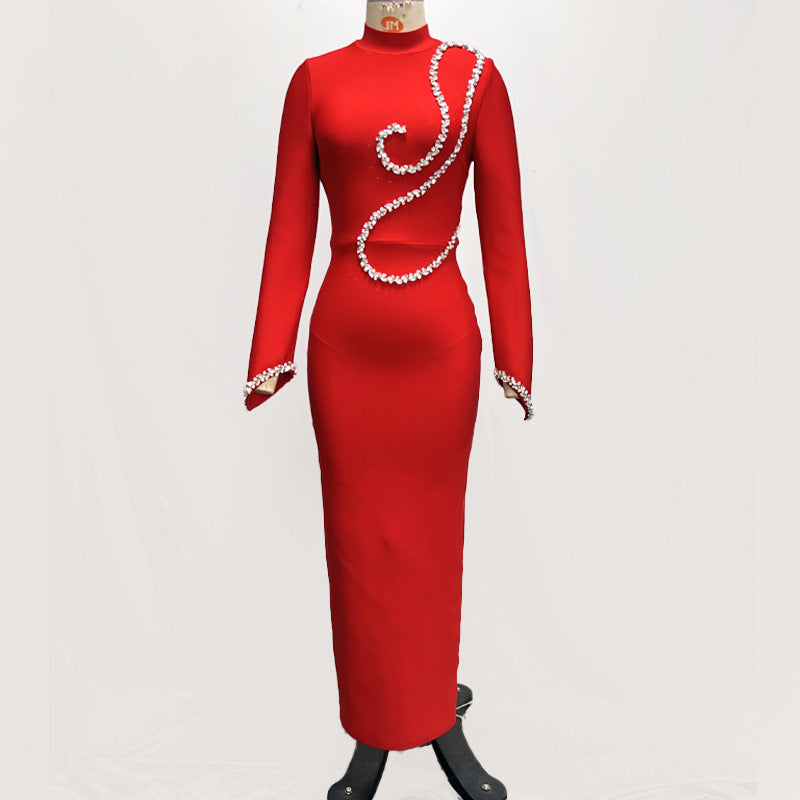 Women rhinestone chain bandage dress 3