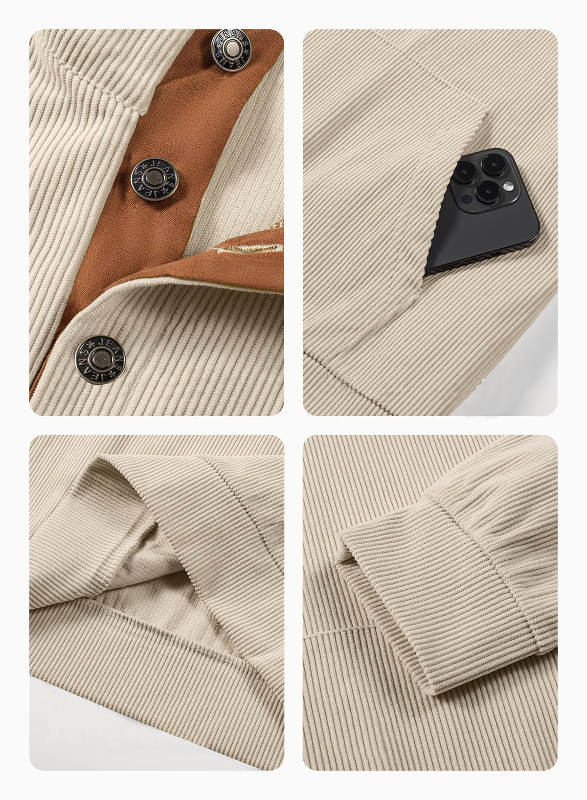 Men's corduroy Casual Stand Collar long-sleeved pocket Hoodies 30