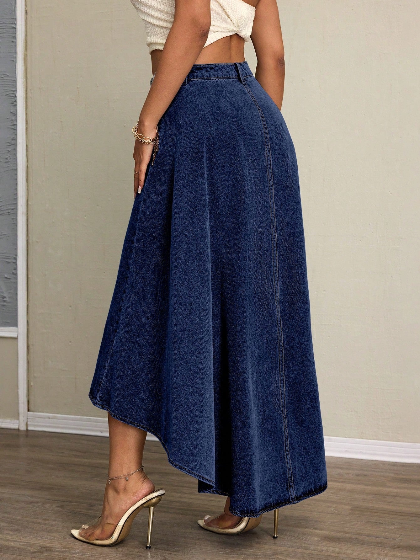Women's Irregular Elegant Slit Denim Long Skirt 3