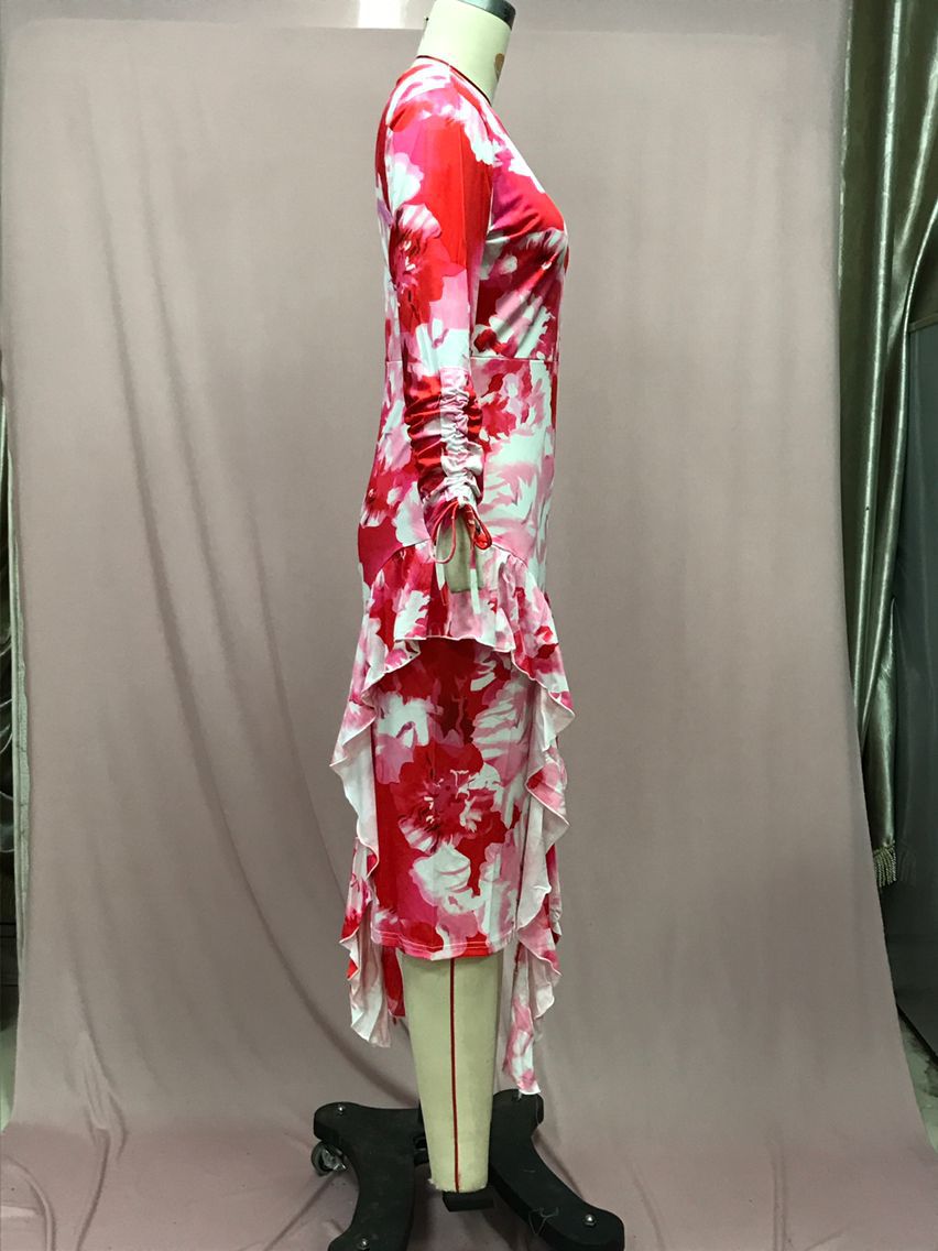 Women Career Printed Ruffle Bodycon Dress 6