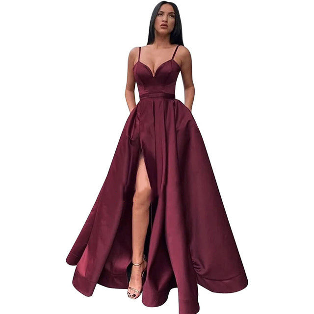 Sexy Solid Colo Strap Slit Prom Dress Beach Weddings Gowm（Processing time need 3-6 days） 10