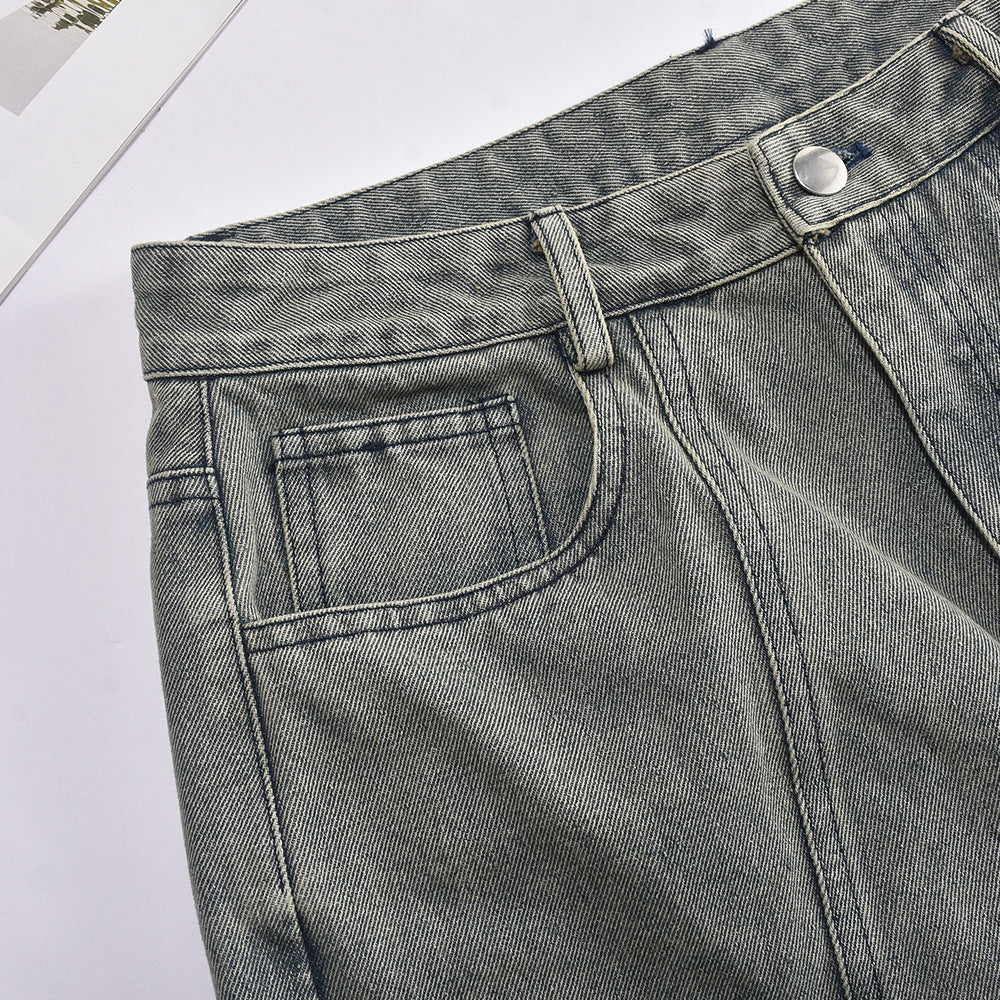 Women Summer Washed Tassel Button Straight Denim Pants 14