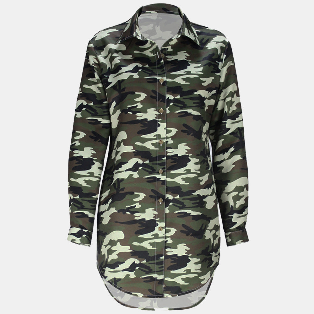 Women camouflage irregular turndown collar dress 8