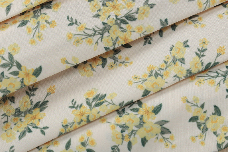 Women French Floral Sexy Chic V-neck Puff Sleeve Pleated Skirt 10