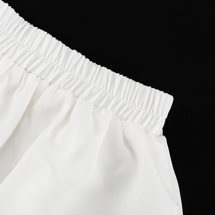 Turndown Collar Short Sleeve Shirt Fashion Ruffled Cake Skirt Two Piece Set 18