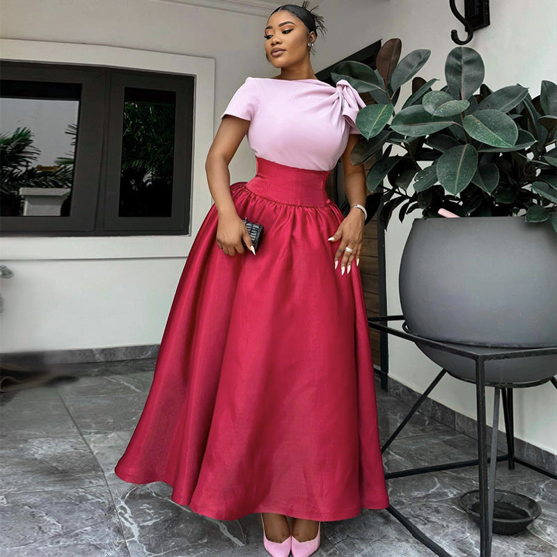 Women Spring Color Block Maxi Dress