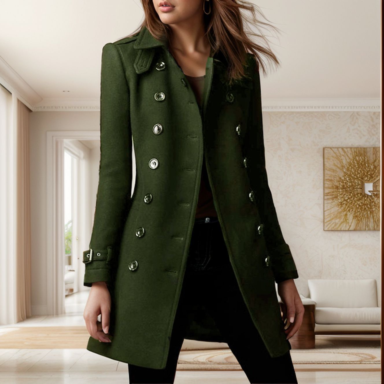 Autumn Winter Woolen Coat Women Double-Breasted Fashionable Woolen Coat 3
