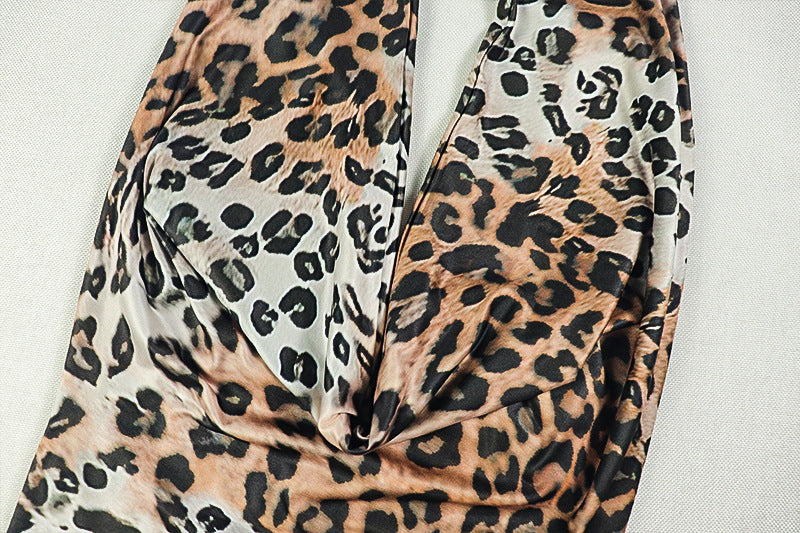 Women's Leopard Print Deep V-Neck Sleeveless Low Back Long Dress 11