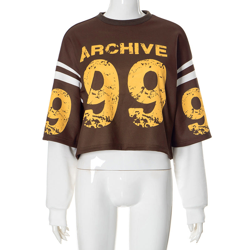 Loose fashion high street Casual Letter Print sports loose short sleeve crop Top 10