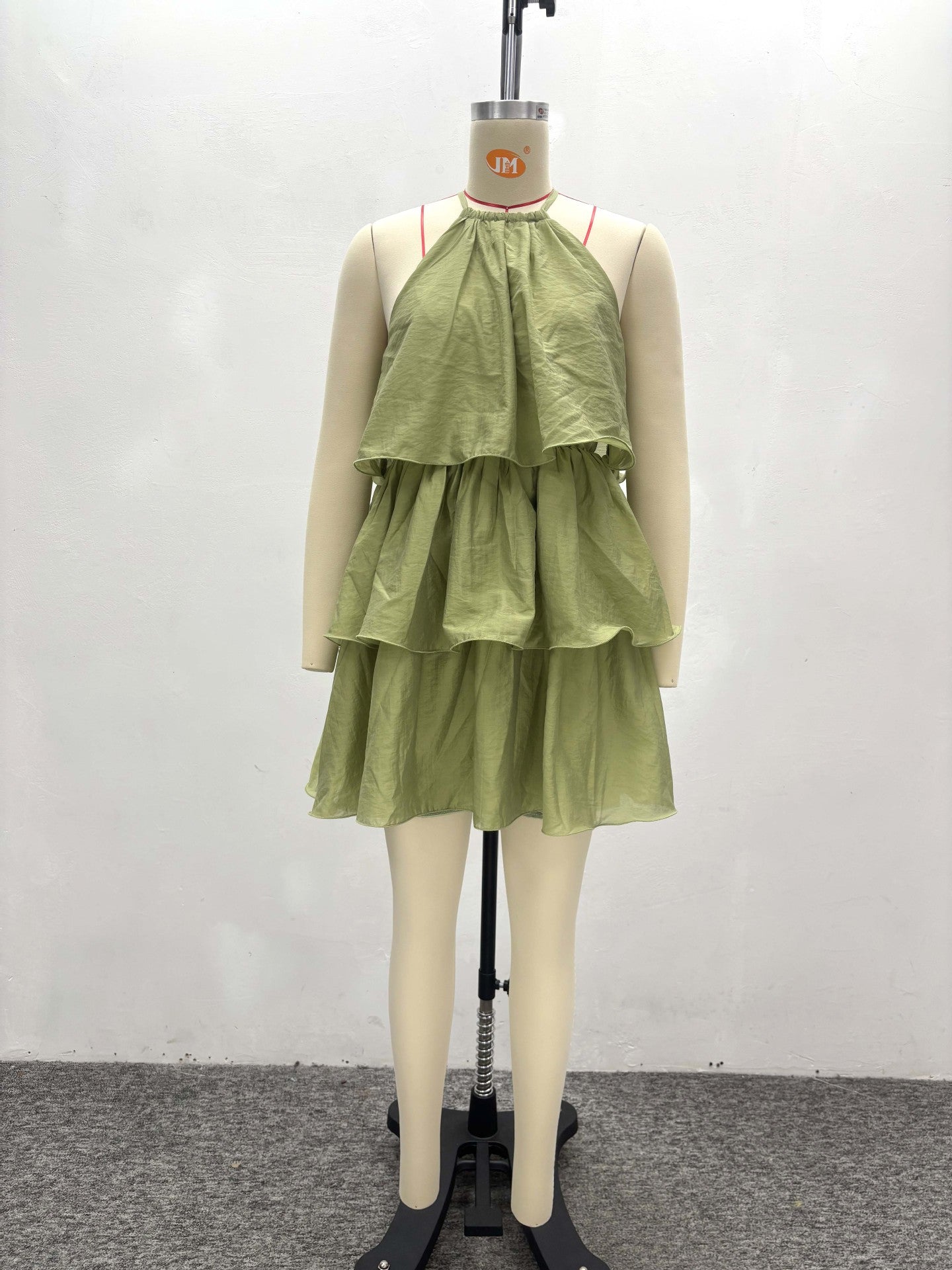 African Chic Sweet Halter Neck Sexy Sleeveless Solid Color Ruffled Mini Dress 6