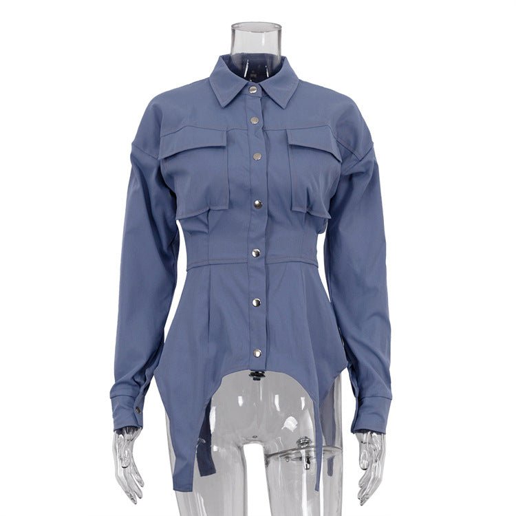 Women's Fall Irregular Turndown Collar Long Sleeve Fashion Shirt 6