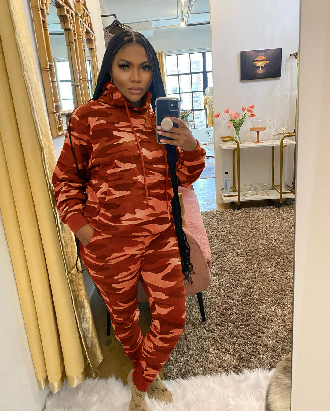Women's Fashionable Sportswear Camouflage Two-Piece Tracksuit Set 15