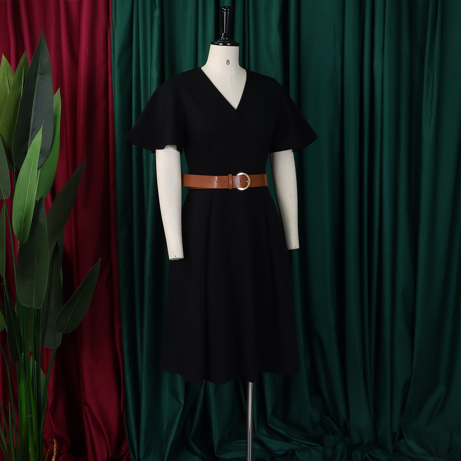 Plus Size Women Elegant Solid V-Neck Bell Bottom Sleeve African Dress 14