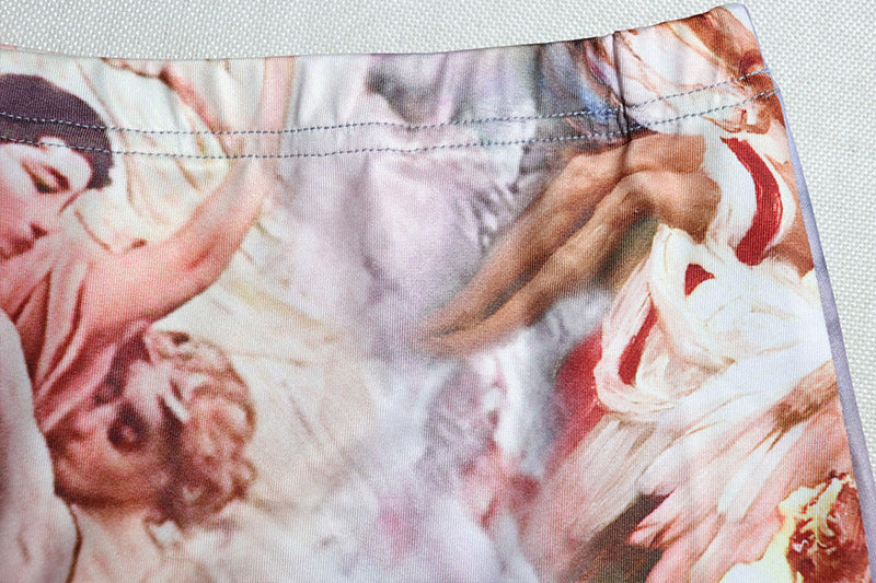 Women Round Neck See-Through Long Sleeve Character Print Bodysuit and Mini Skirt Two-Piece Set 14