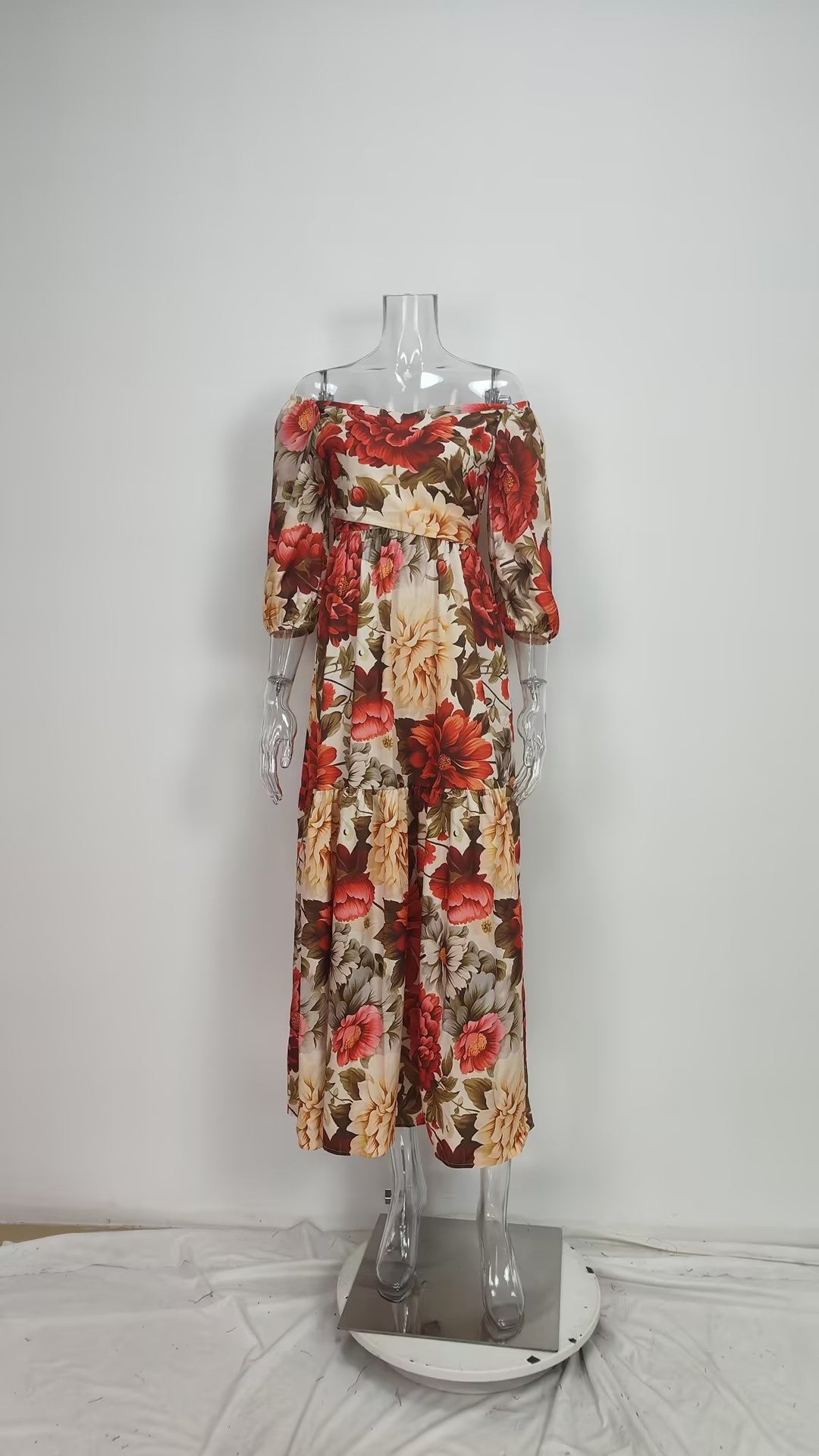 Women summer elegant print lace V neck dress 5