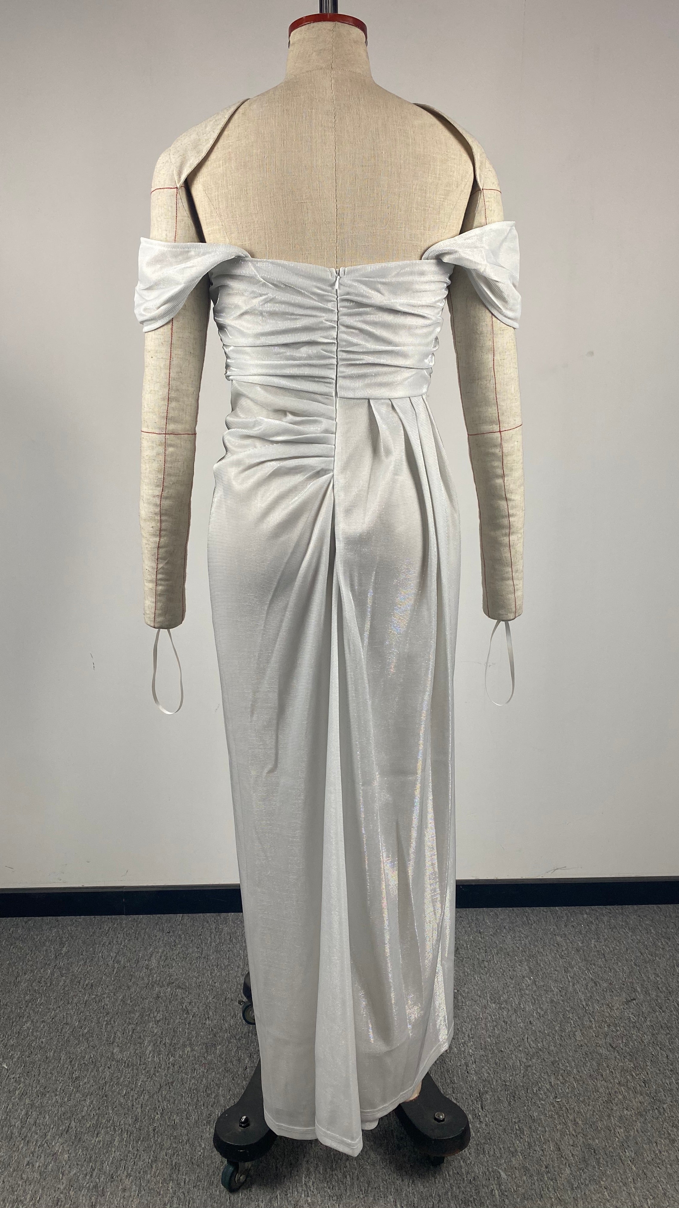 Spring Summer Ladies Sexy Glitter Off Shoulder Slit Prom Gown Dress 11