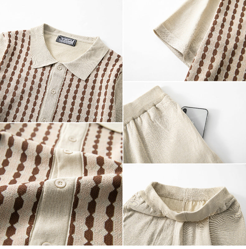 Men's Summer Knitting Polo Top and Shorts Two Piece 11