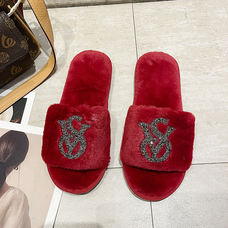 Women rhinestone furry diamond slippers 6
