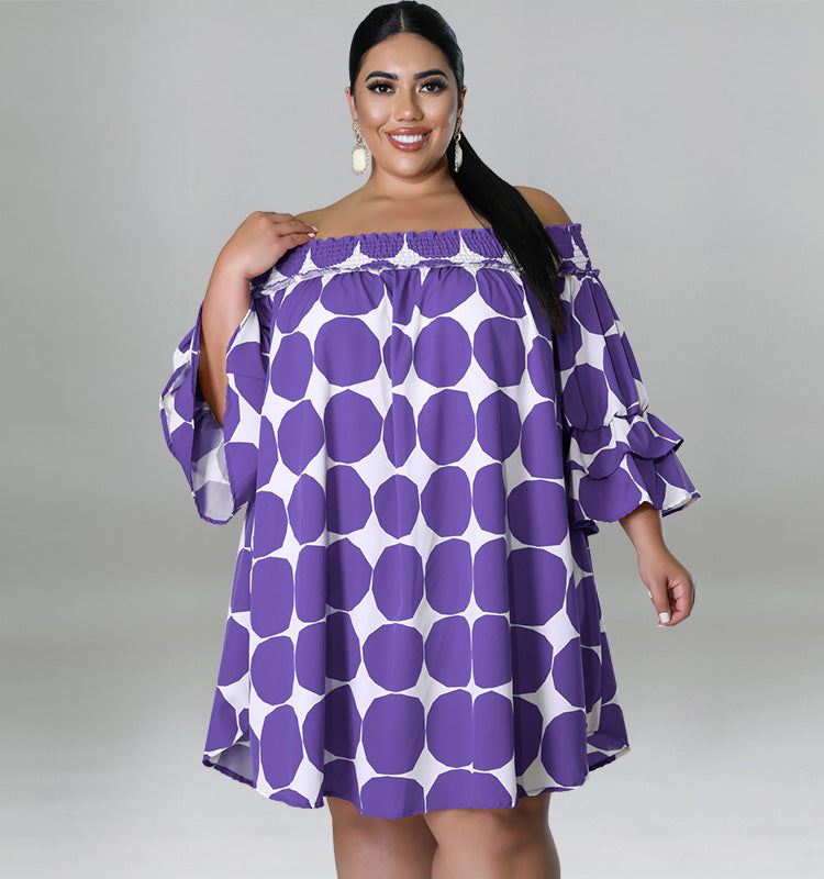 Plus Size Women's Short Sleeve comfortable Off Shoulder Polka Dot Print Loose Casual Dress 6