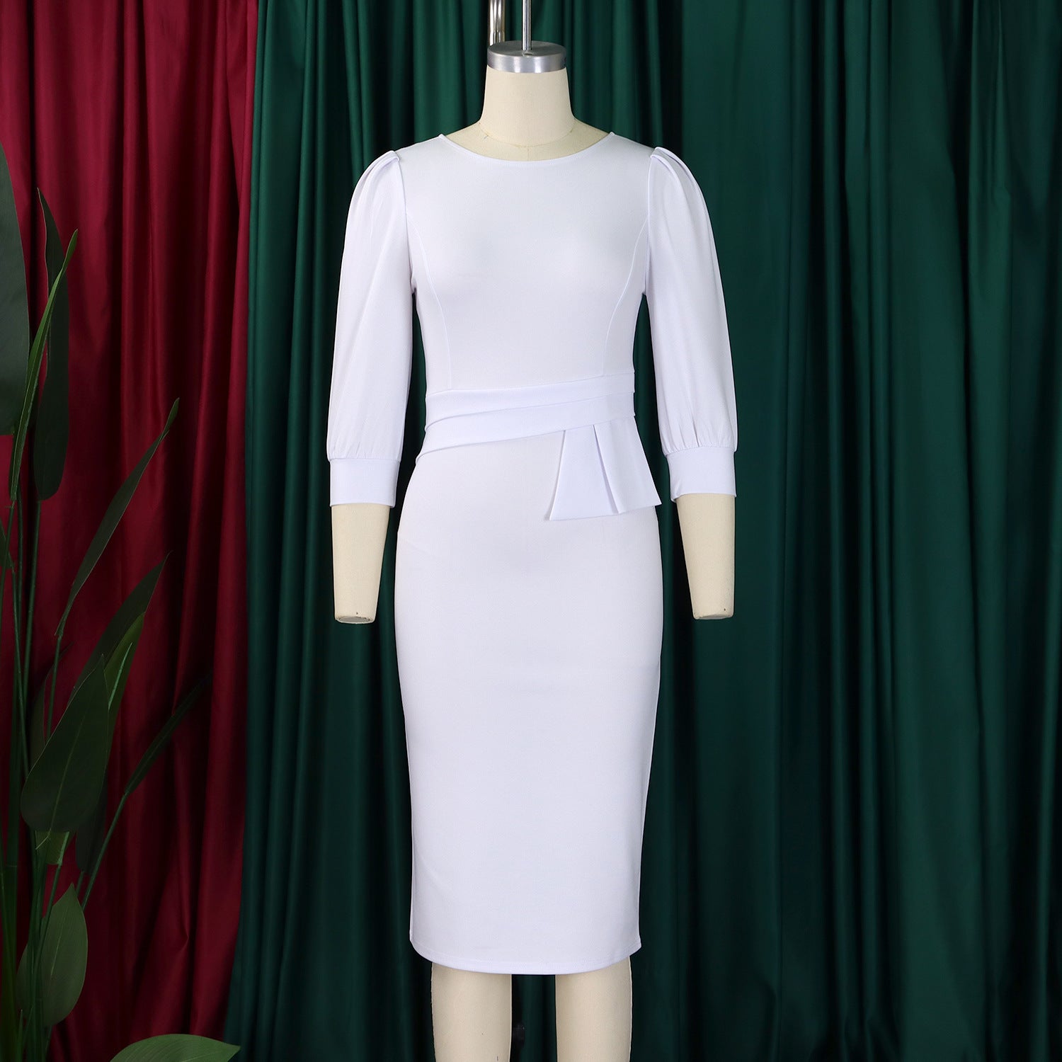 Plus Size Fashion Solid Color Round Neck Ol Bodycon African Dress 15