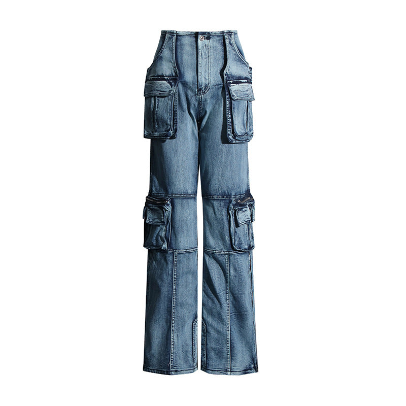 Spring American Washed Denim Cargo Pants 4