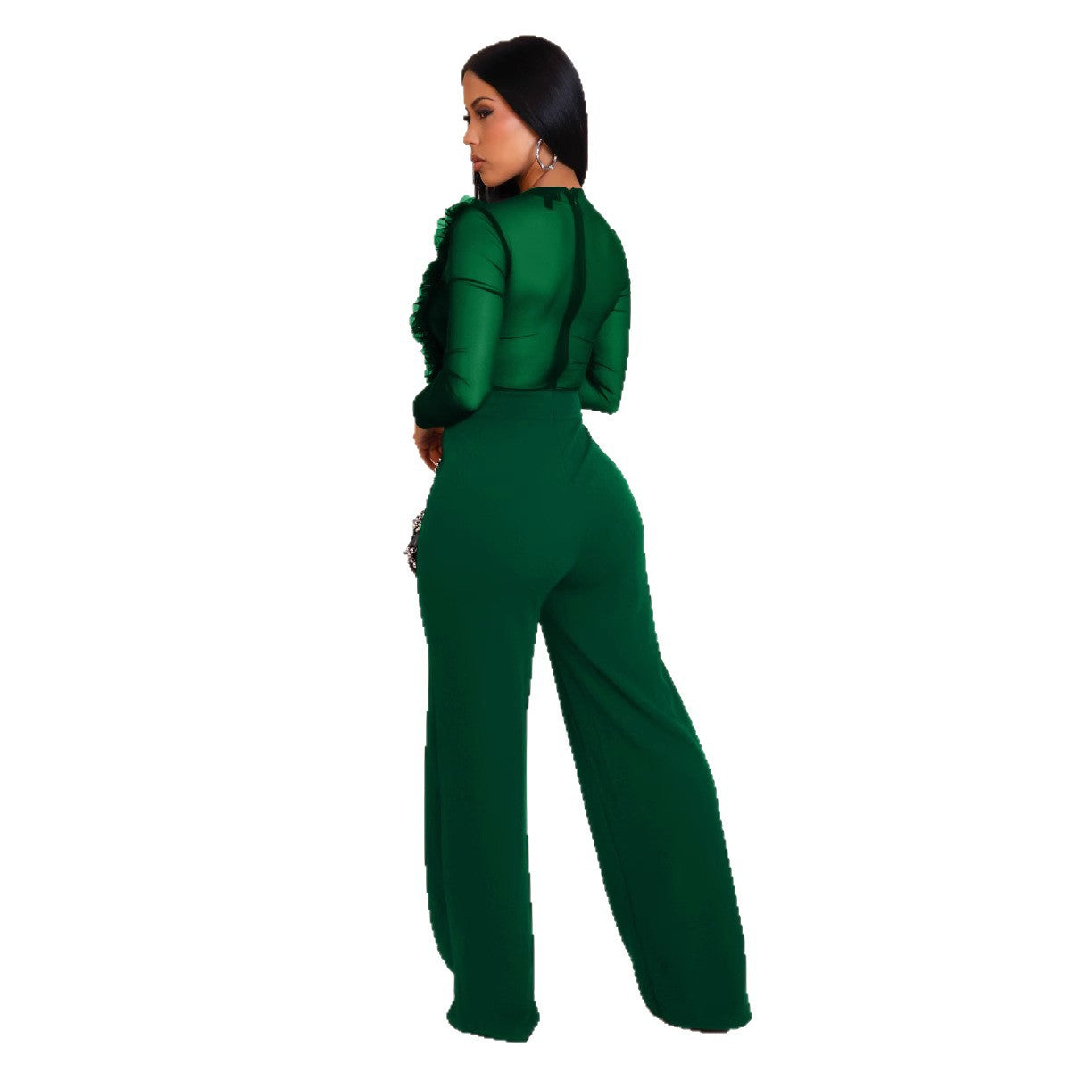 Women Mesh Patchwork Long Sleeve Sports Fitness Jumpsuit 6