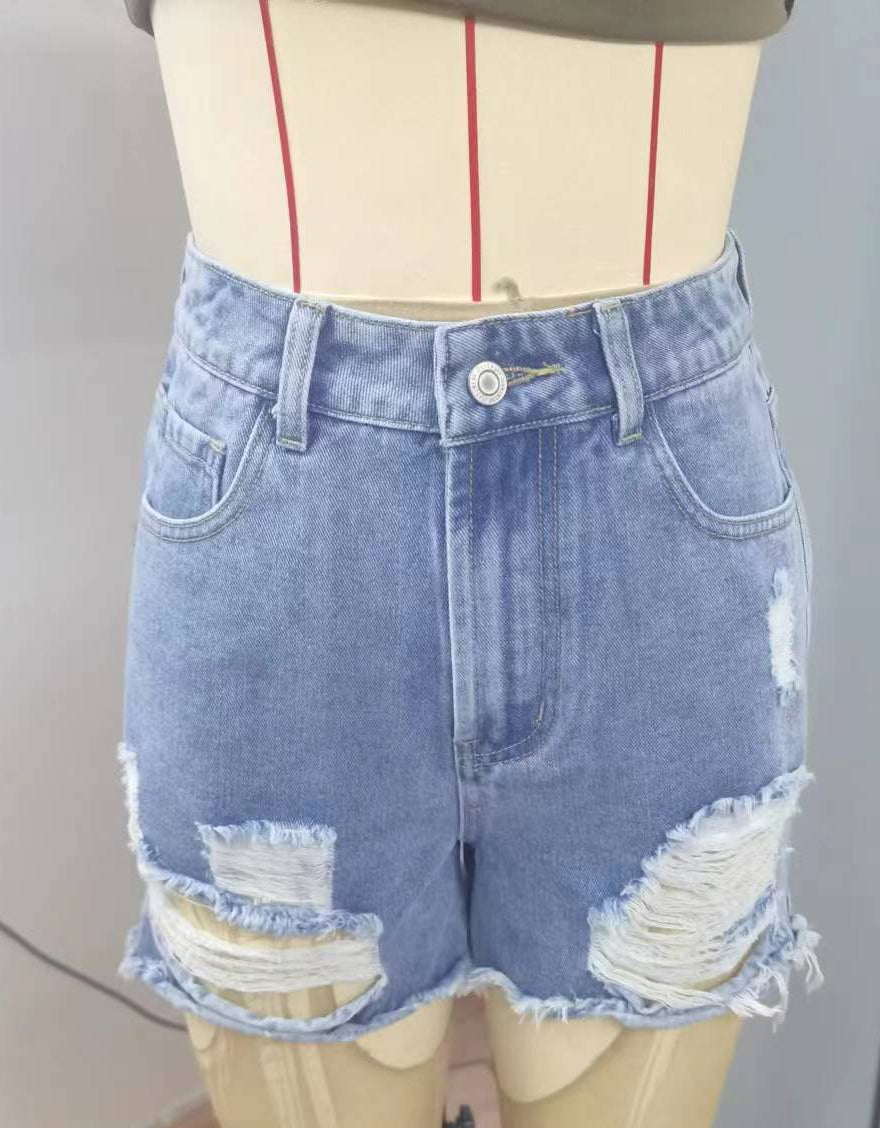 Summer Women Ripped High Waist Denim Shorts 7