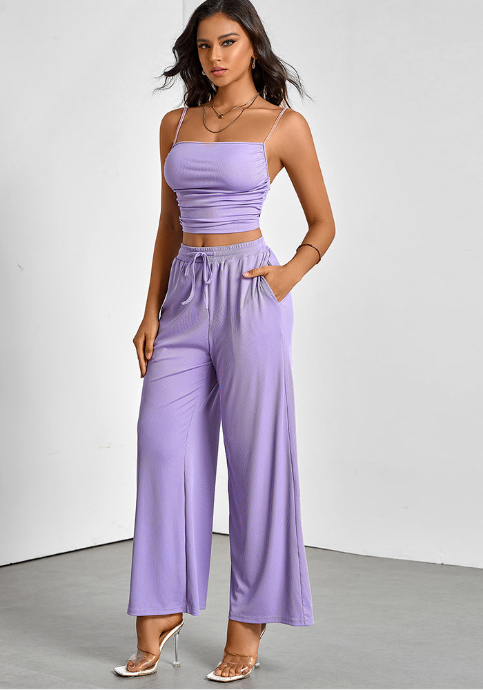 Summer Women's Casual Strap Vest Wide Leg Pants Sexy Comfortable Two-Piece Set