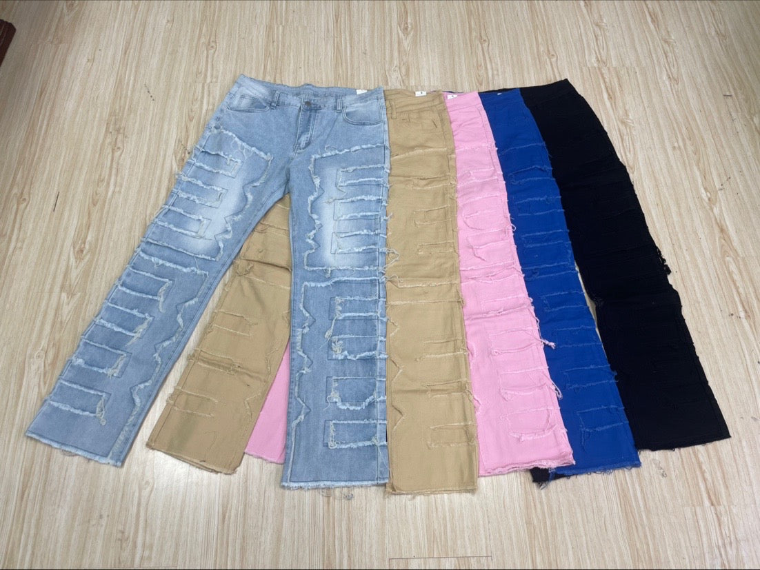 Men's Denim Straight Leg Pants Street Fashion Stretch Patch Denim Straight Leg Pants 19