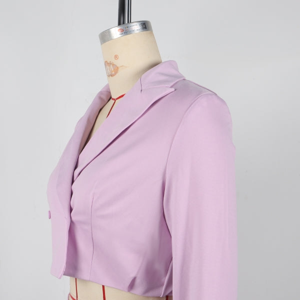 Women elegant Career Turndown Collar Long Sleeve Blazer and Shorts Two-piece Set 16