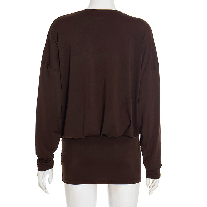 Women's Autumn Street Sexy Deep V Bat Sleeves Long Sleeve Dress 7