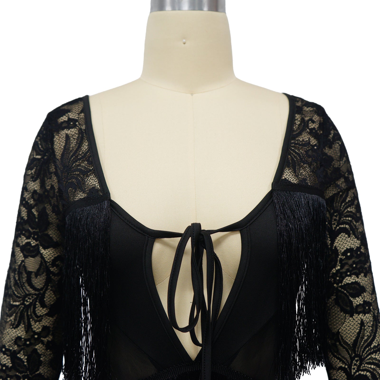 Summer Style Fashion Women's Sexy See Through Low Back Tassel Lace Dress 10