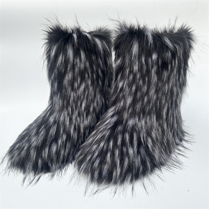 Women Furry Mid-length Snow Boots 3