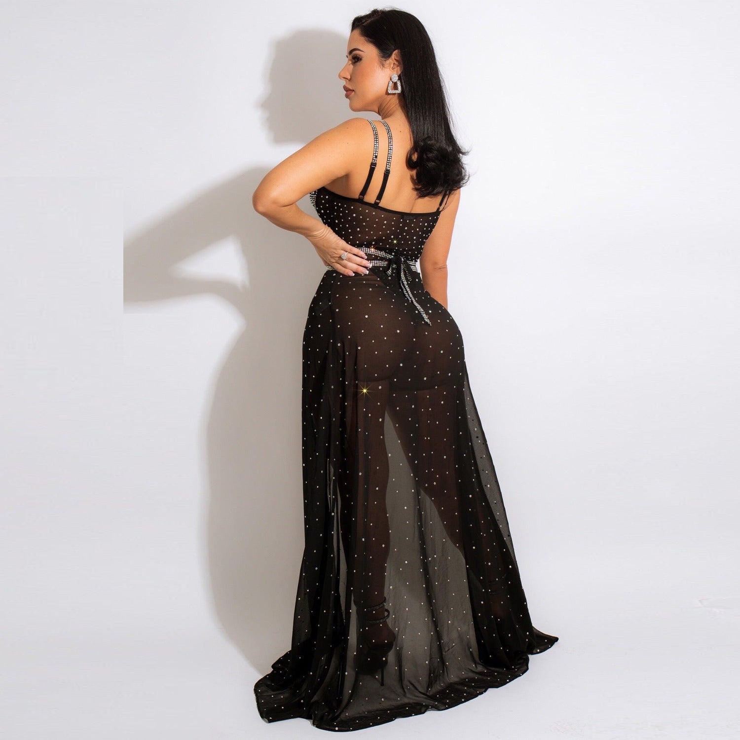 Women Beaded suspenders dress two-piece set 5