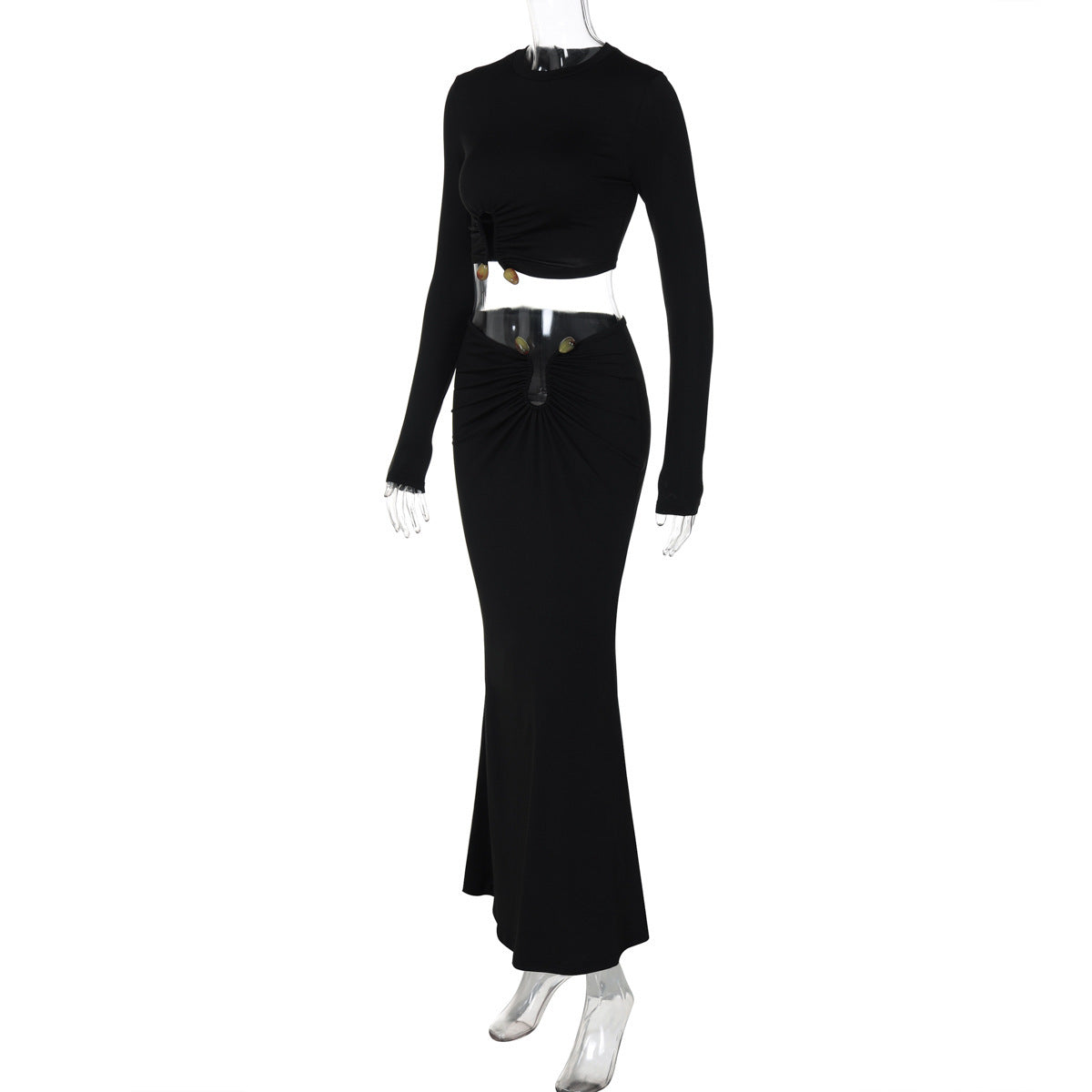 Autumn Winter Women's Fashion Crop Long-Sleeved Top Slim Skirt Two Piece Set 10