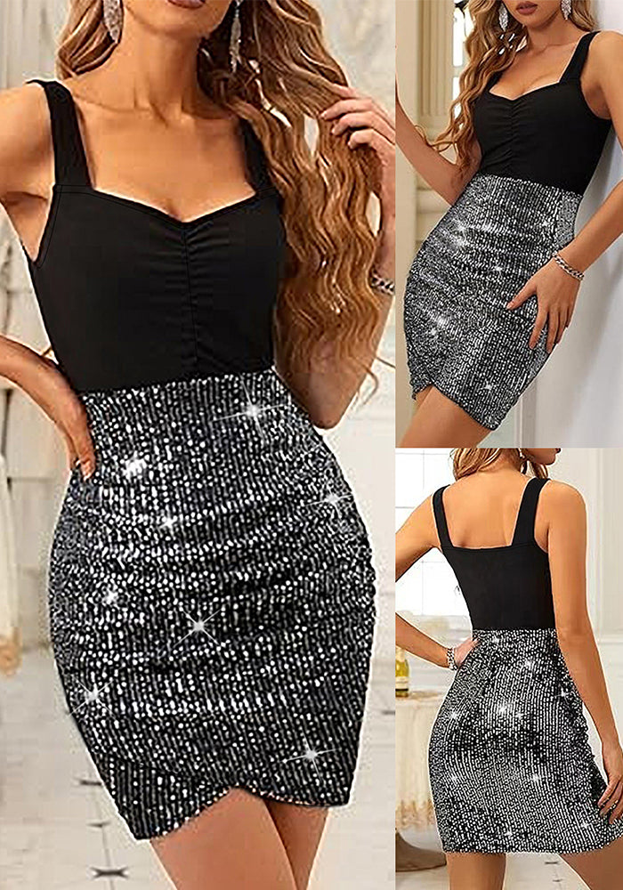 Spring Summer Women’s Fashion Sparkly Sequin Straps Bodycon Mini Dress