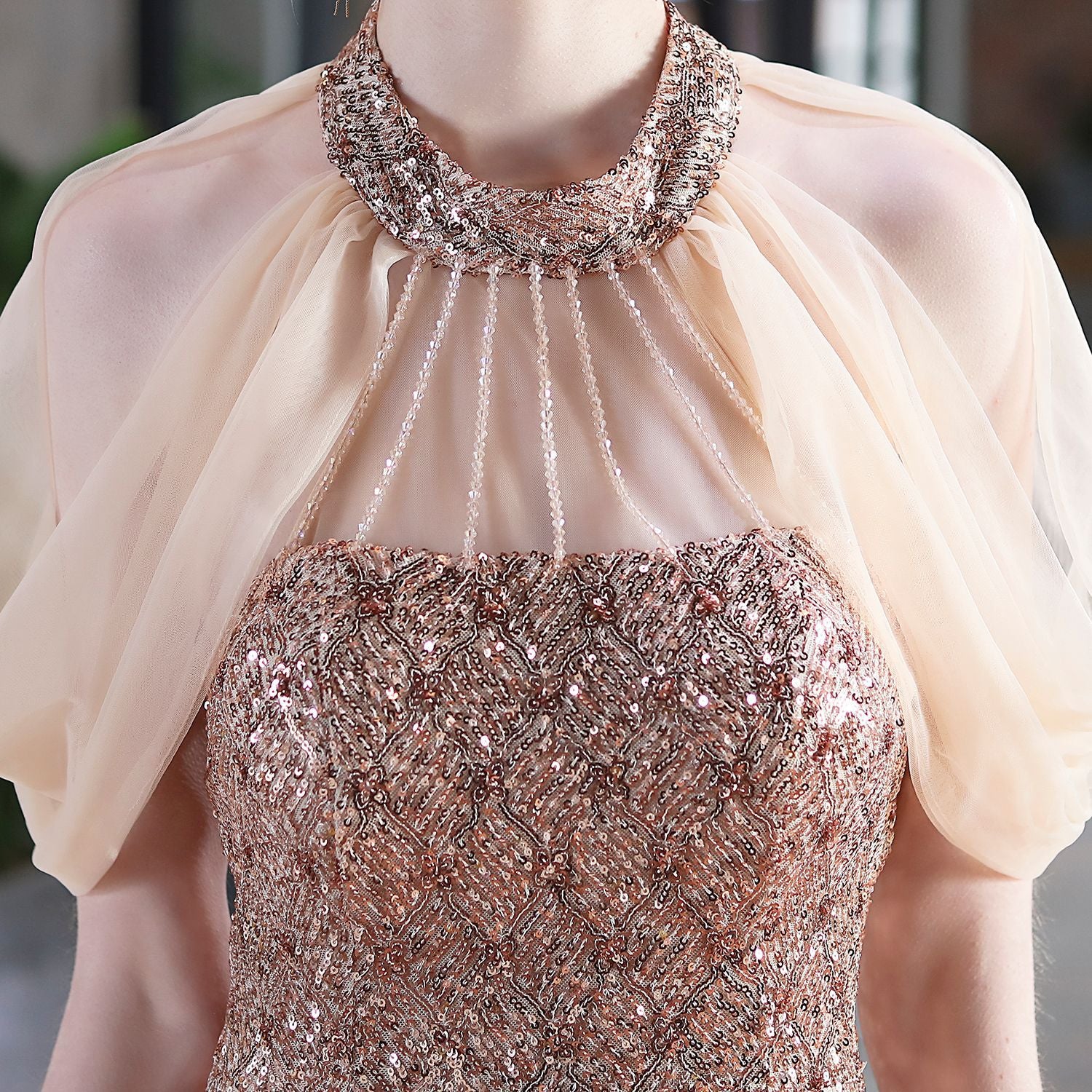 Sequin Mesh Halter-Neck Fishtail Bride Long Wedding Dress 21