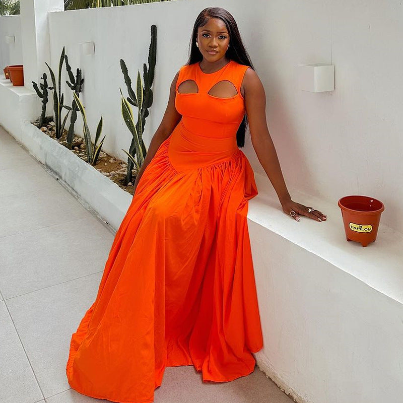 Women's Summer Round Neck Hollow Sleeveless Slim Long Dress 7